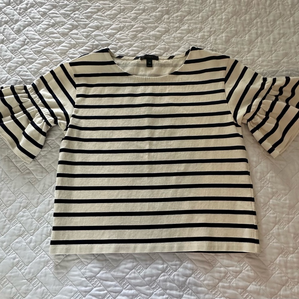 J. Crew Black and White Relaxed Tee with 3/4 Bell Sleeves